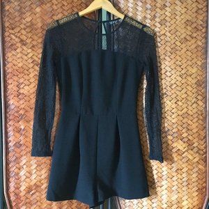 Shabby Chic Gothic Black Crepe and Lace Romper